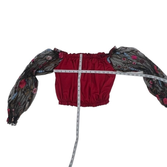 SHEIN Red Floral Long Sleeve Off The Shoulder Crop Blouse Size Small Women’s - Picture 4 of 5